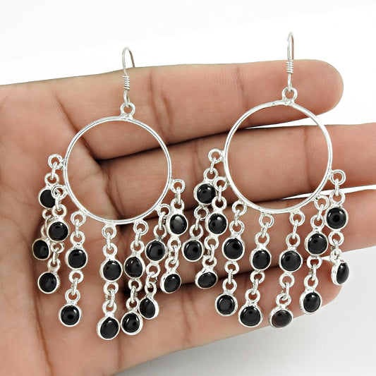 Mothers Day Gift 925 Sterling Silver Natural Onyx Gemstone Earrings O1