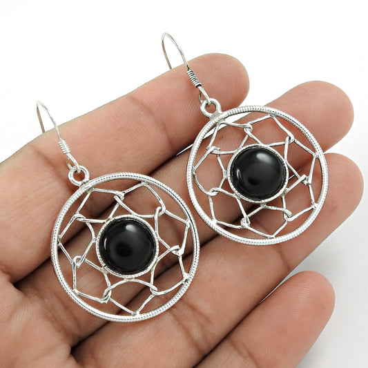 Natural Onyx Gemstone Boho Earrings 925 Sterling Silver Jewelry F1