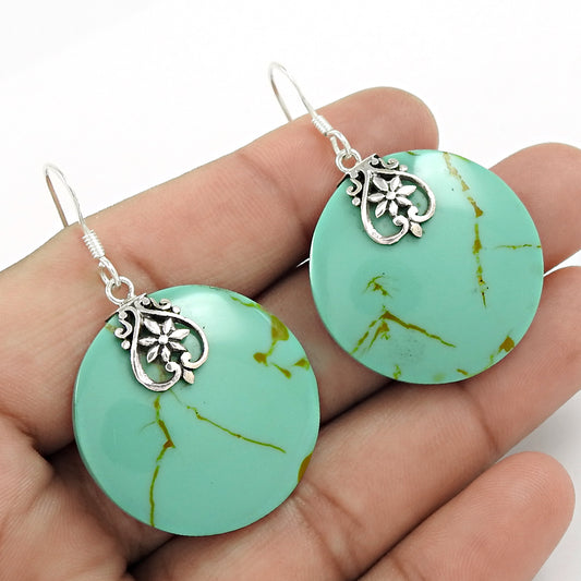 Natural Man Made Gemstone Drop/Dangle Bohemian Turquoise Earrings 925 Silver R13