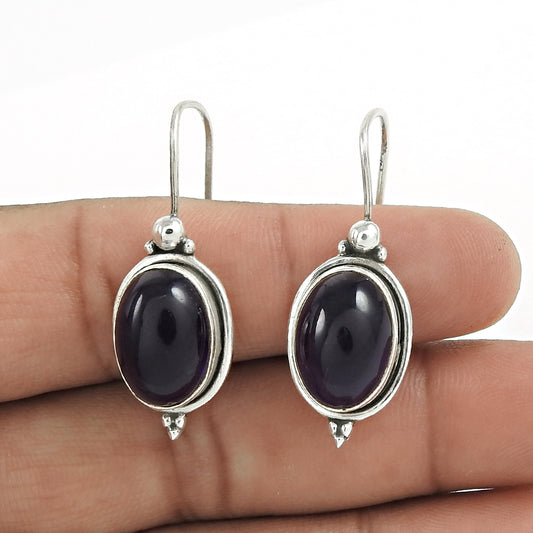 Natural Amethyst Gemstone 925 Silver Drop/Dangle Vintage Earrings For Girls S13