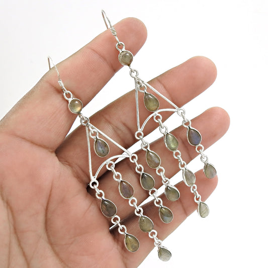 Natural Labradorite Gemstone Bohemian Mothers Day Gift Earrings 925 Silver S1