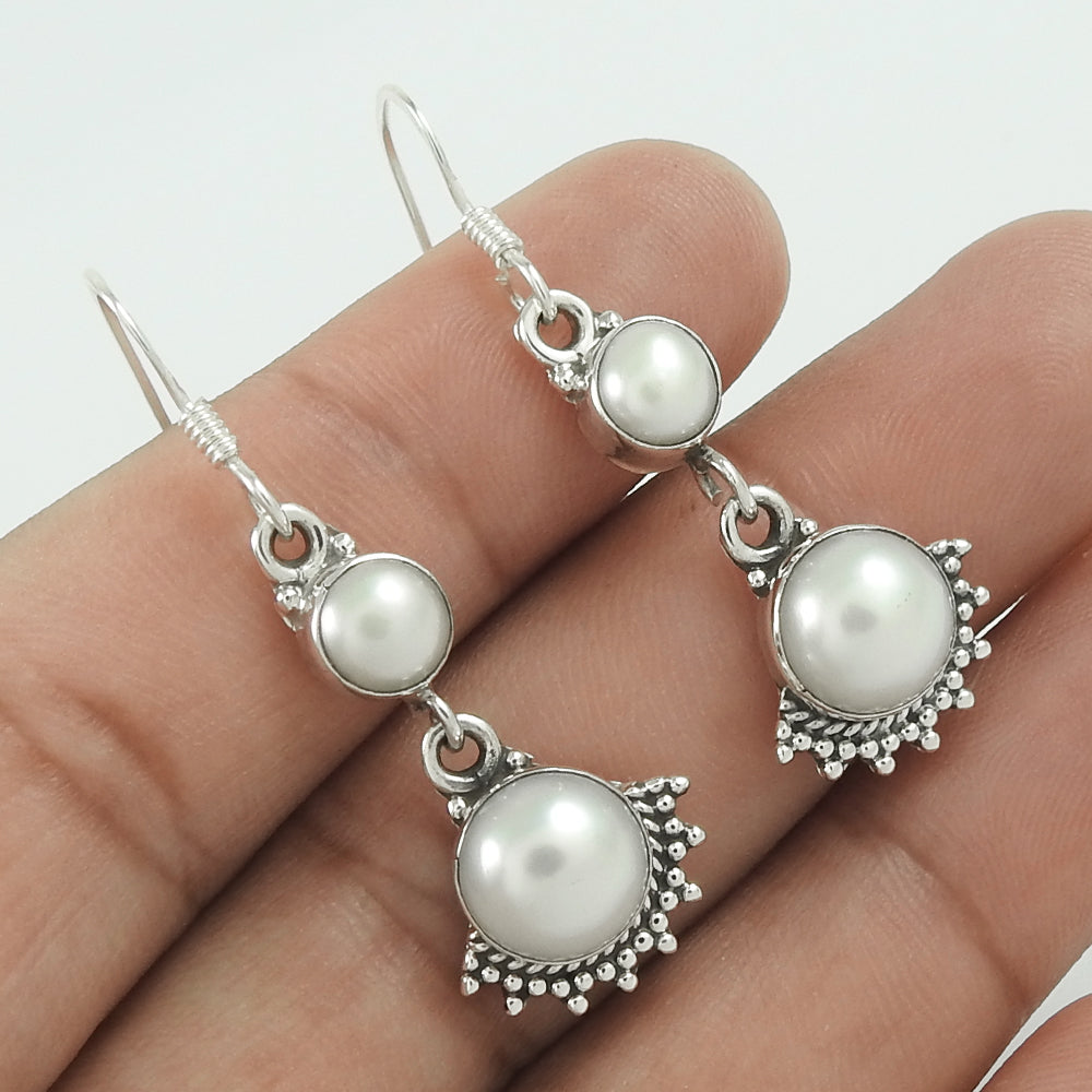 Natural Pearl Gemstone 925 Silver Drop/Dangle Bohemian Earrings For Women S73