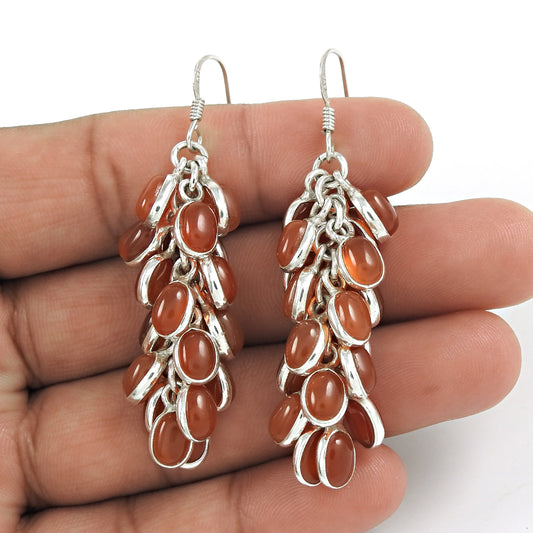 Natural Carnelian Gemstone Drop/Dangle Ethnic Earrings 925 Sterling Silver X13