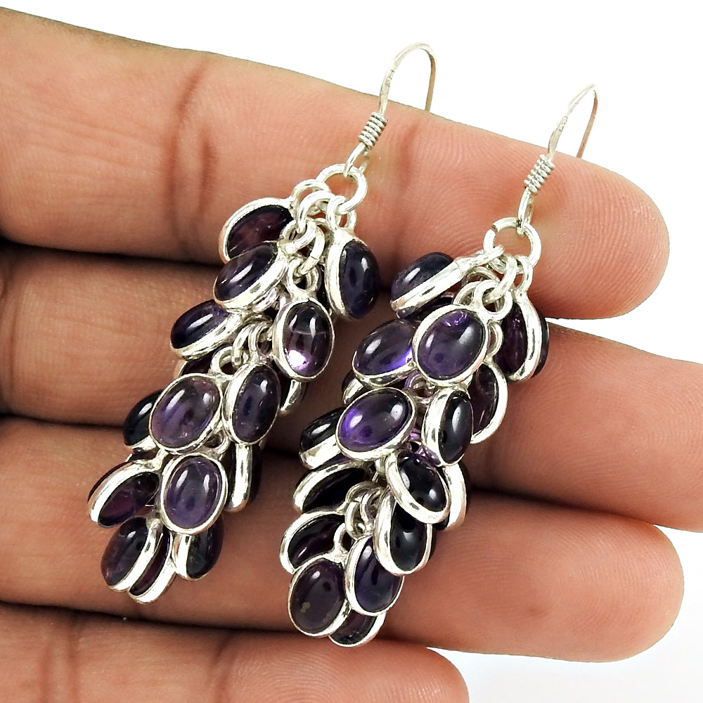 Natural Amethyst Gemstone 925 Silver Drop/Dangle Ethnic Earrings For Girls D14