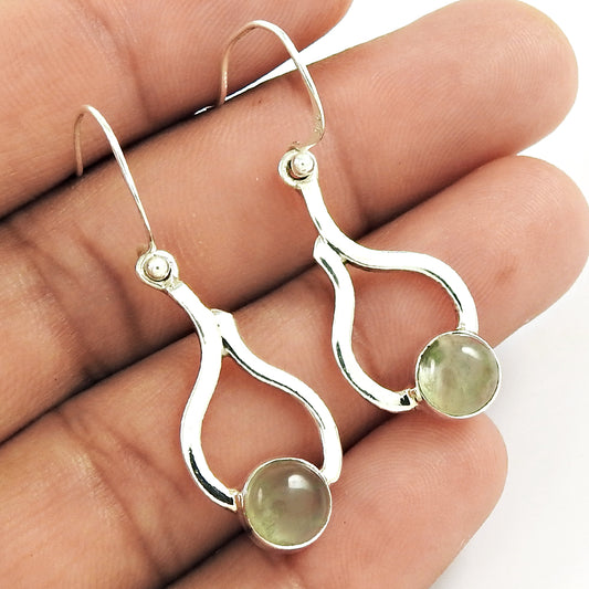 Gift For Her 925 Silver Natural Prehnite Drop/Dangle Vintage Earrings J14