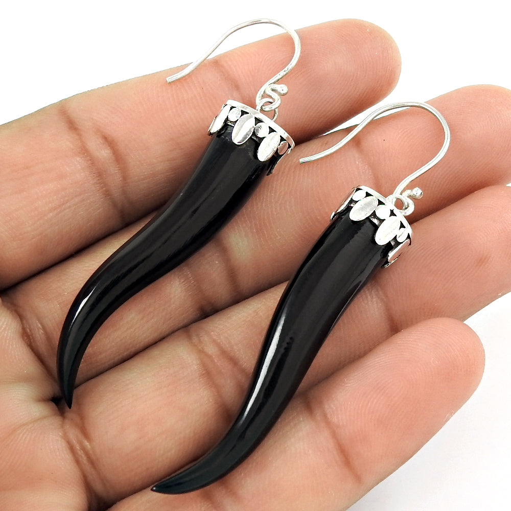 Natural Onyx Gemstone Drop/Dangle Ethnic Earrings 925 Silver For Girls K14