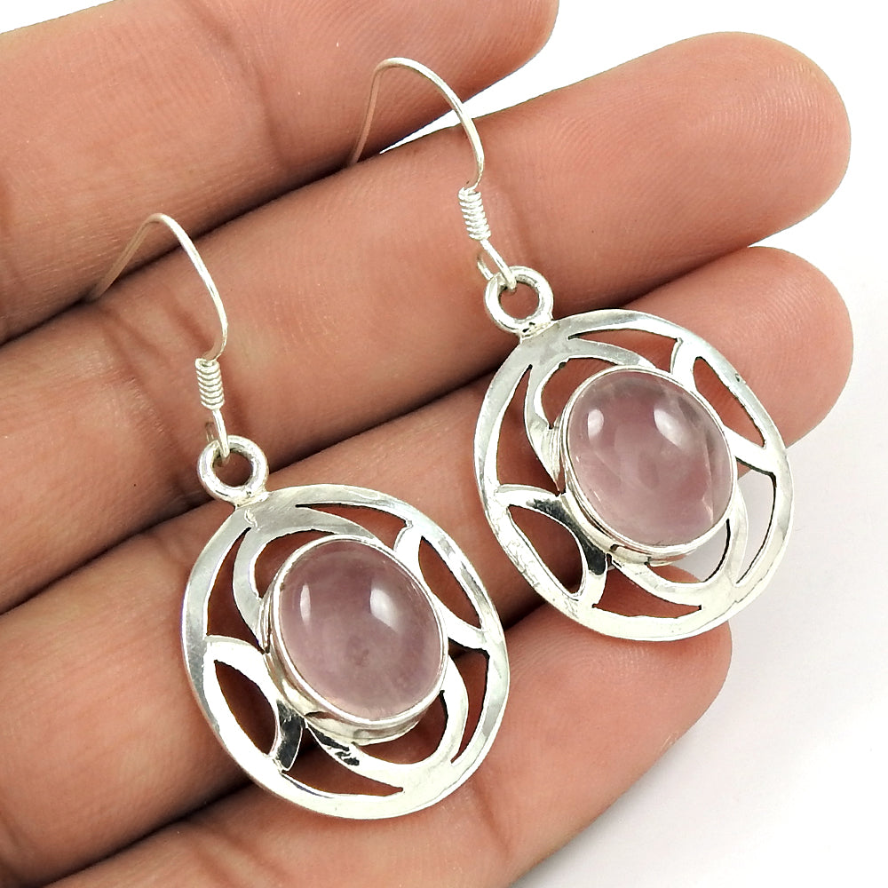 Natural Rose Quartz 925 Silver Drop/Dangle Bohemian Earrings For Girls L14