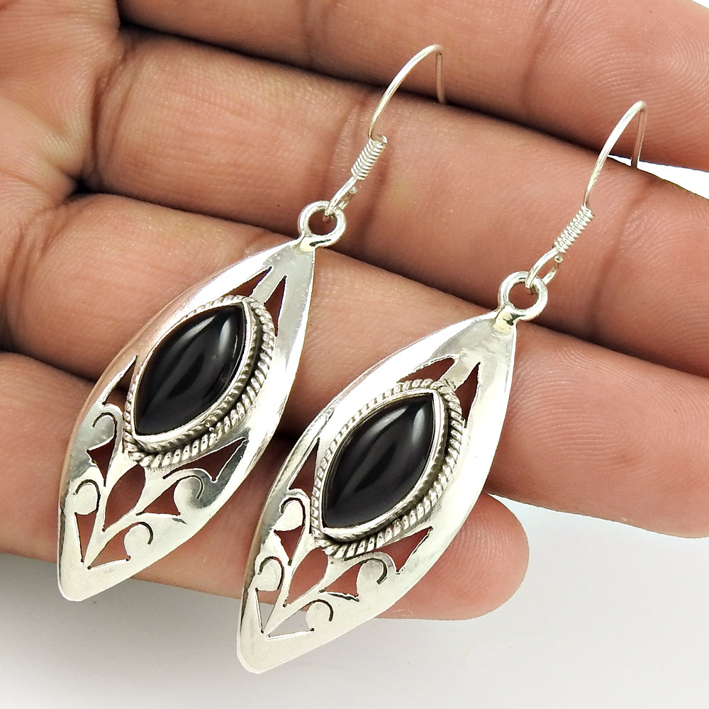 Gift For Women Drop/Dangle Vintage Earrings 925 Silver Natural Onyx Gemstone M14