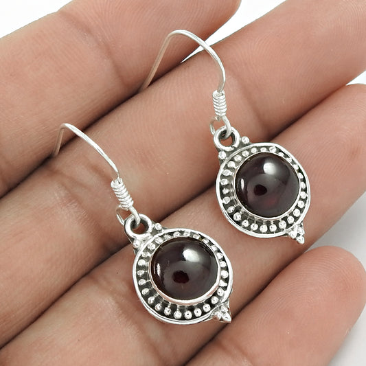 Gift For Women Drop/Dangle Tribal Earrings 925 Silver Natural Garnet O14