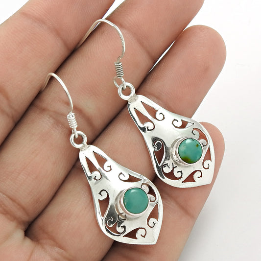 Natural Turquoise Gemstone Drop/Dangle Boho Earrings 925 Silver For Women P14