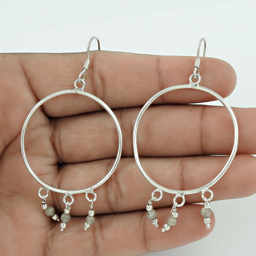 Natural Labradorite Gemstone 925 Silver Beaded Earrings Mothers Day Gift E4