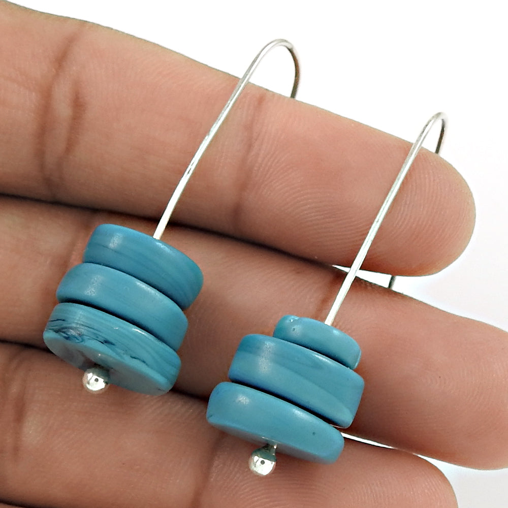 Natural Turquoise Gemstone 925 Silver Drop/Dangle Tribal Earrings For Women R14