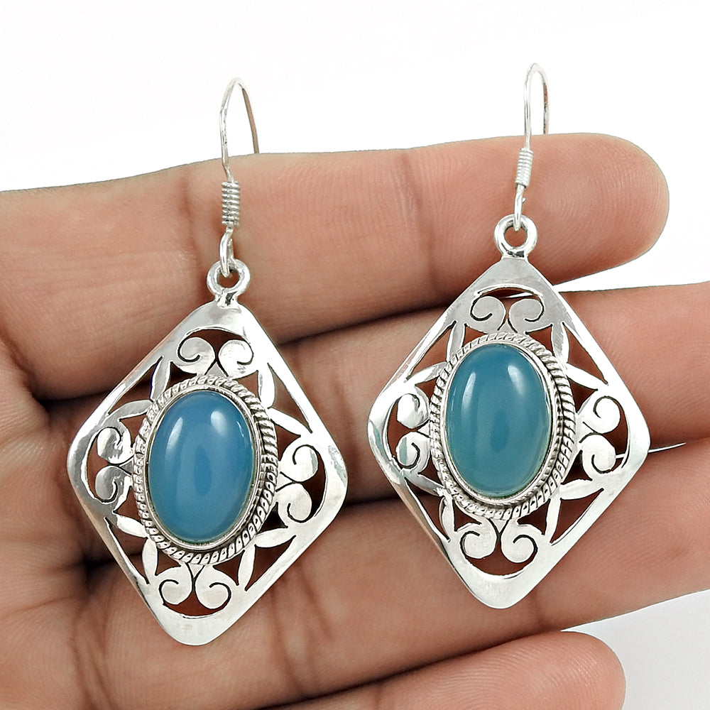 Natural Chalcedony Drop/Dangle Vintage Earrings 925 Silver For Women U14