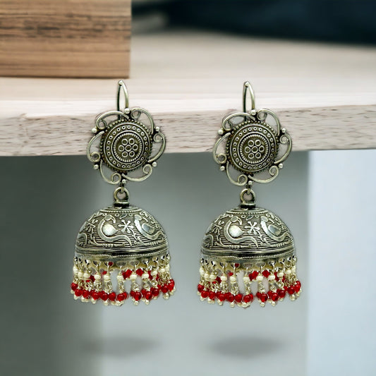 925 Sterling Silver Fashion Jewellery Rare Garnet and Pearl Jhumki