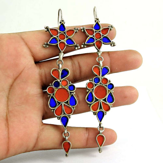 Personable 925 Sterling Silver Antique Glass Earrings