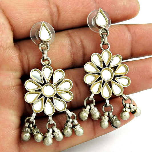 Engaging 925 Sterling Silver Antique Glass Earrings