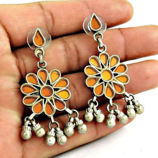 Beautiful 925 Sterling Silver Antique Glass Earrings