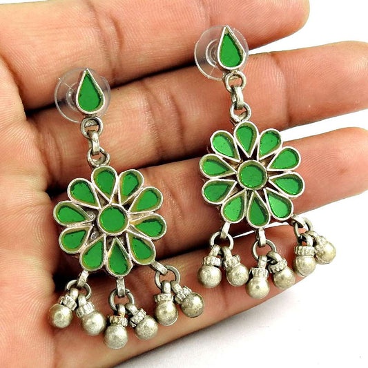 Daily Wear 925 Sterling Silver Antique Glass Earrings