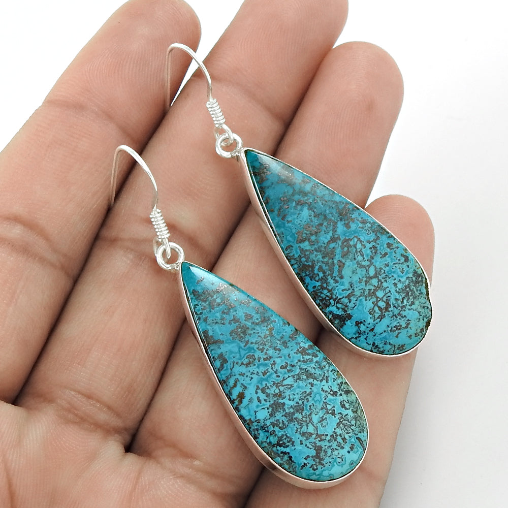 Natural Azurite Gemstone 925 Silver Drop/Dangle Ethnic Earrings For Girls V14