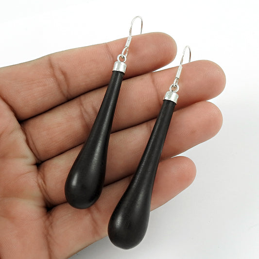 925 Sterling Silver Handcrafted Jewelry Wooden Earrings I1