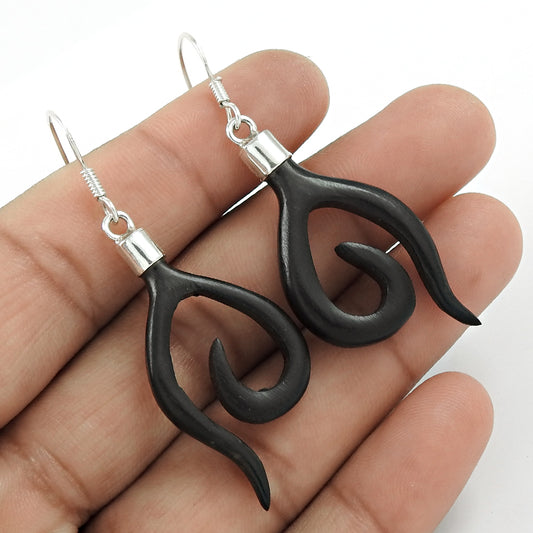 925 Sterling Silver Handcrafted Mothers Day Gift Jewelry Wooden Earrings X1