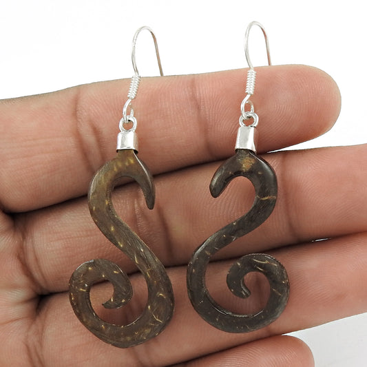 Artisan 925 Solid Sterling Silver Jewelry Wooden Earrings J2