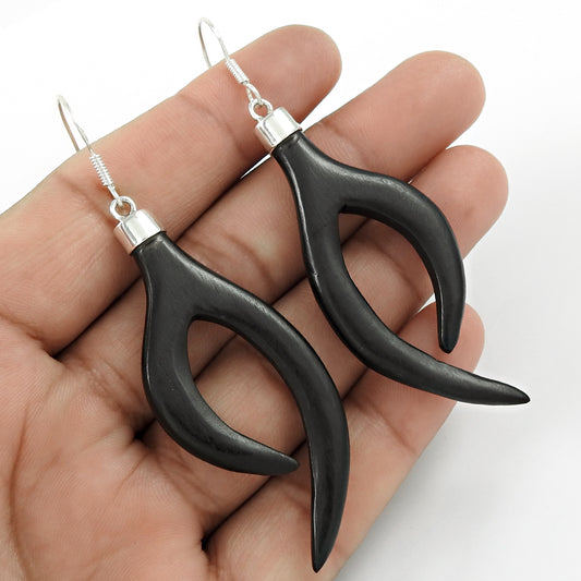 Drop/Dangle Wooden Earrings 925 Solid Sterling Silver Handmade Jewelry J61