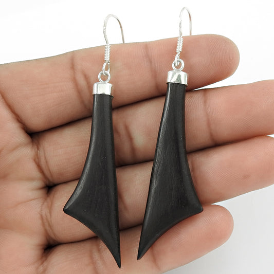 Drop/Dangle Wooden Earrings 925 Solid Sterling Silver Handmade Indian Jewelry D2