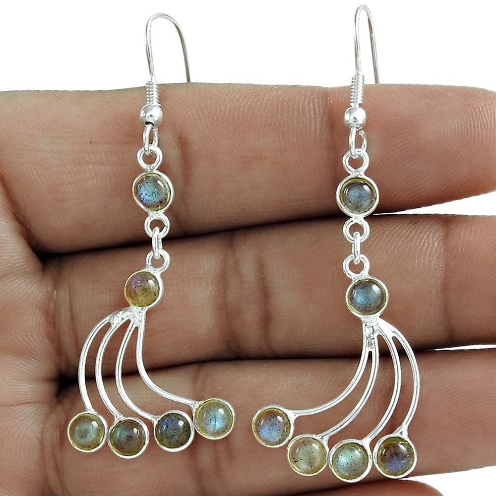 Pretty 925 Sterling Silver Labradorite Gemstone Earring Jewelry