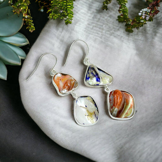 Women Gift For Her Silver Jewelry Freshwater Pearl Mismatch Earrings U76