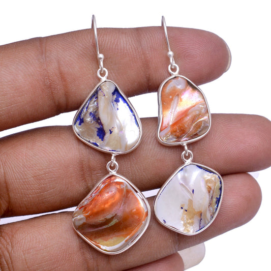 101 925 Sterling Silver Natural Freshwater Pearl Boho Mismatch Dangle Drop Earrings