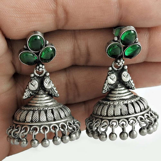 Beautiful Green Onyx Gemstone 925 Sterling Silver Jhumki Jewelry