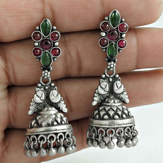 Rare Green Onyx Ruby Gemstone 925 Sterling Silver Jhumki Ethnic Jewelry
