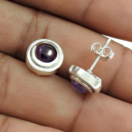 101 Woman Gift 925 Silver Natural Amethyst Gemstone Stud Boho Earrings A61