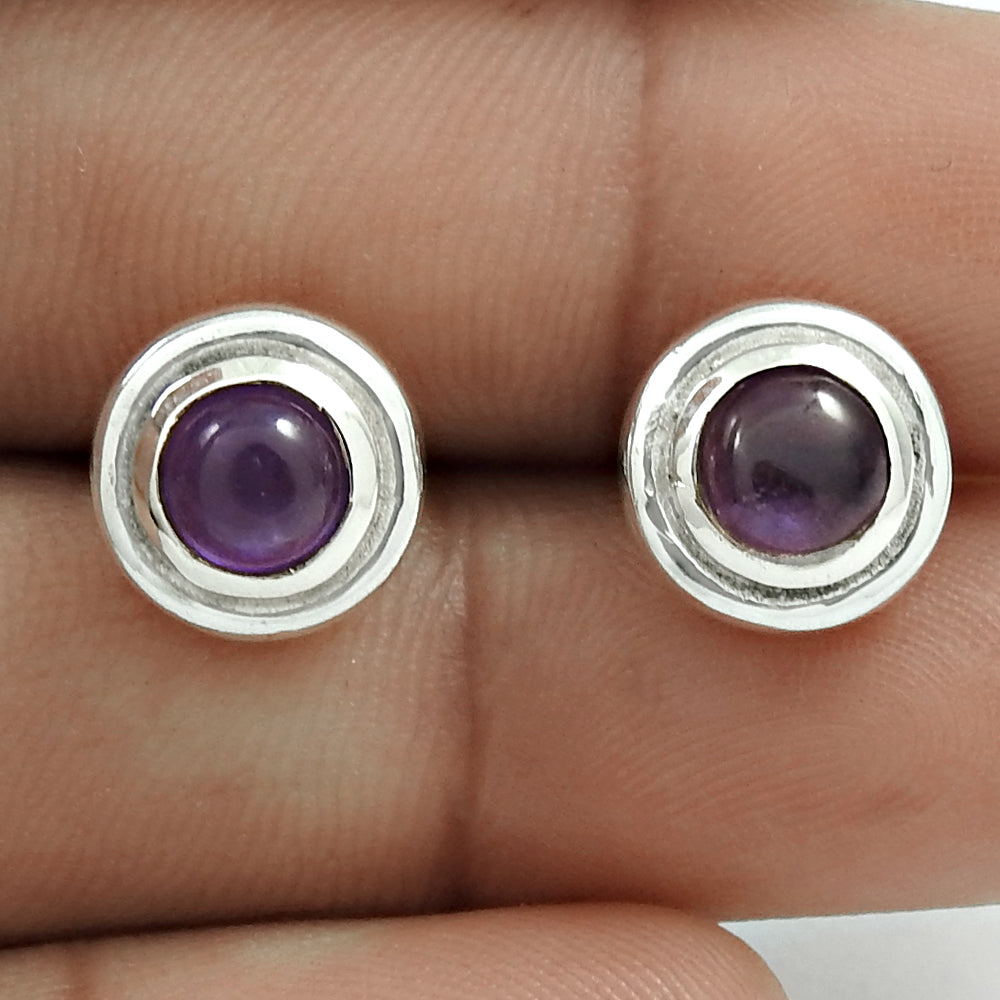 101 Woman Gift 925 Silver Natural Amethyst Gemstone Stud Boho Earrings A61