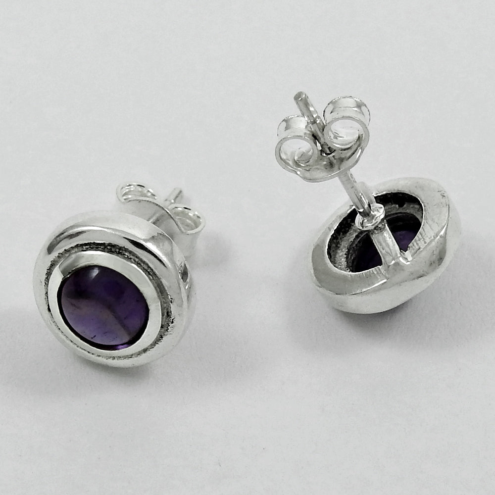 Woman Gift 925 Silver Natural Amethyst Gemstone Stud Boho Earrings A61