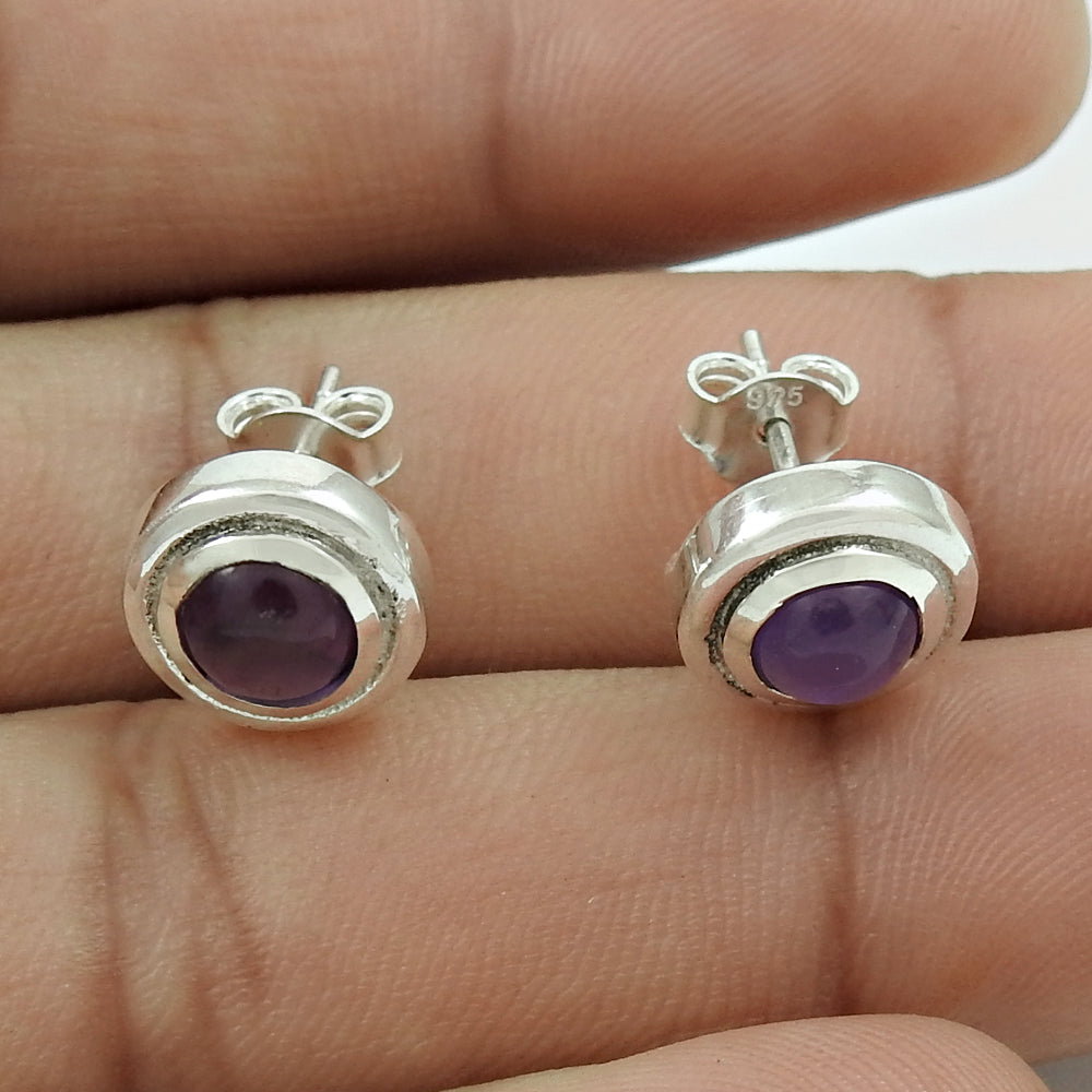 101 Woman Gift 925 Silver Natural Amethyst Gemstone Stud Boho Earrings A61