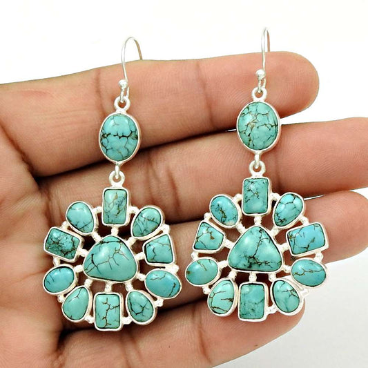Pleasing 925 Sterling Silver Turquoise Gemstone Earring Tribal Jewelry R11