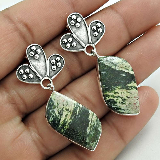 Women Gift For Her 925 Sterling Silver Jewelry Jasper Gemstone Earrings VW53