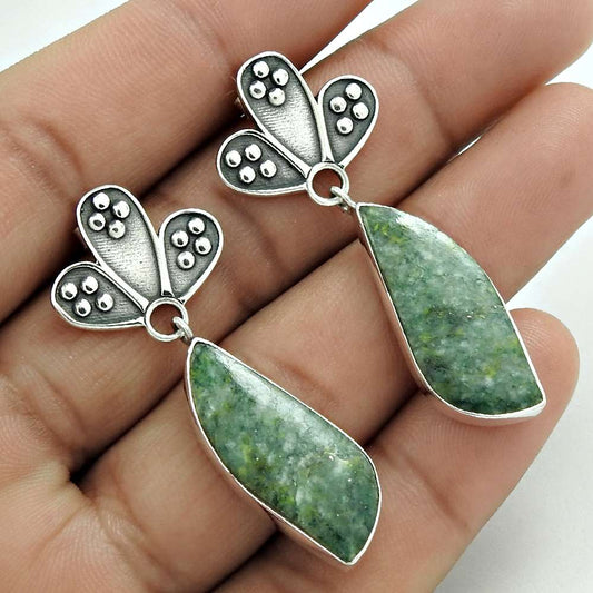 Women Gift Cabochon Agate Gemstone Earrings 925 Sterling Silver Jewelry AH22