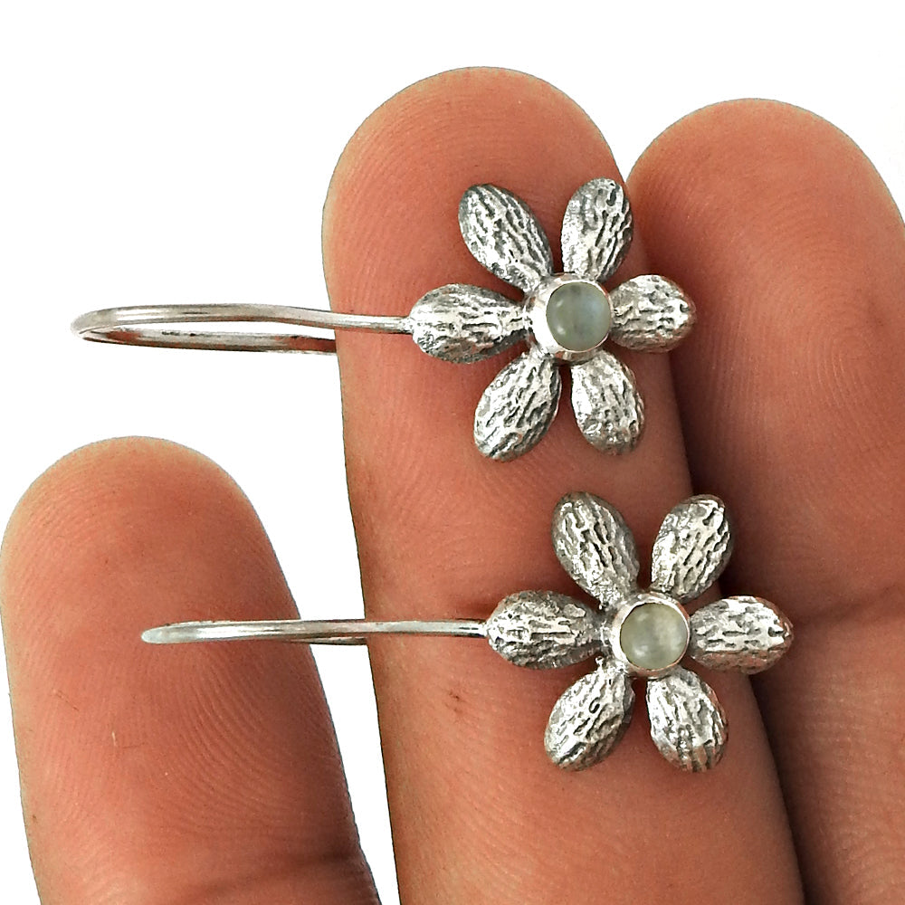 101 Natural Rainbow Moonstone Drop Dangle Flower Earrings 925 Silver For Women E7