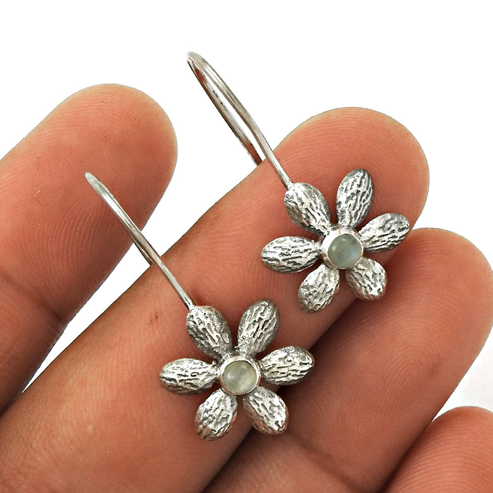 Natural Rainbow Moonstone Drop Dangle Flower Earrings 925 Silver For Women E7