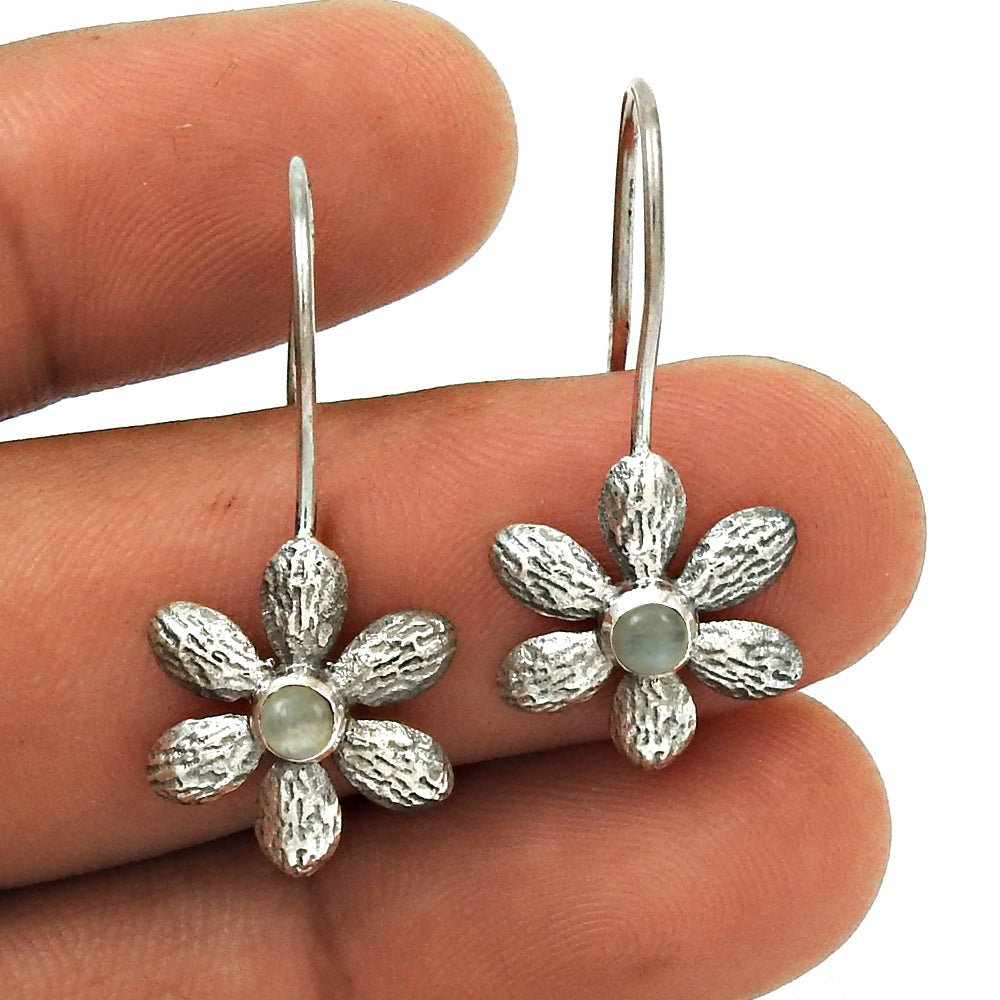 101 Natural Rainbow Moonstone Drop Dangle Flower Earrings 925 Silver For Women E7