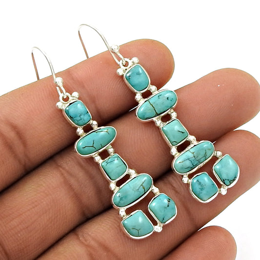 101 Natural Turquoise 925 Silver Drop Dangle Inukshuk Earrings For Women O86