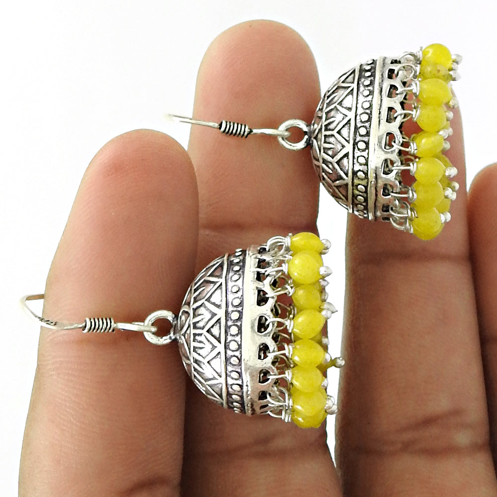 101 Gift For Woman Girl Natural Yellow Onyx Drop Dangle Jhumki Earrings 925 Silver D45