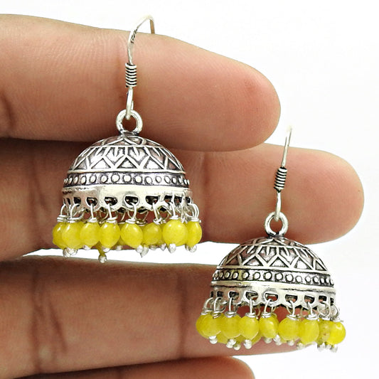 101 Gift For Woman Girl Natural Yellow Onyx Drop Dangle Jhumki Earrings 925 Silver D45