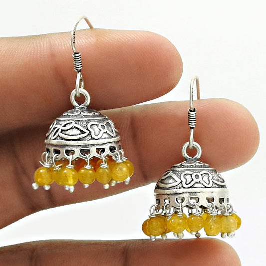 101 Gift For Her 925 Silver Natural Citrine Gemstone Drop Dangle Jhumki Earrings