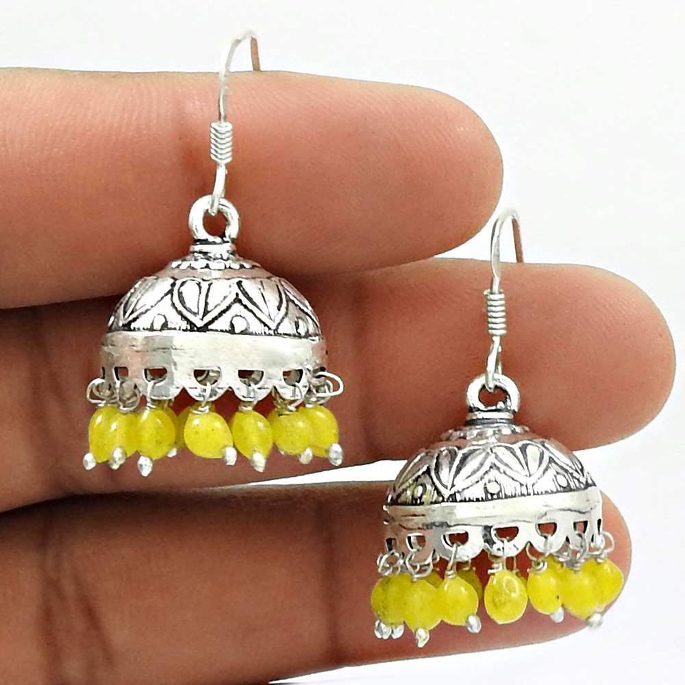 Natural CITRINE Gemstone Jhumki Earring 925 Silver HANDMADE Fine Jewelry AW22