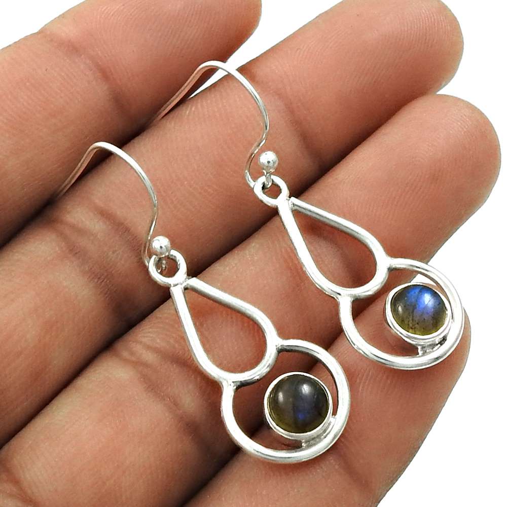 Natural RAINBOW MOONSTONE Gemstone Earring 925 Silver HANDMADE Jewelry AI8