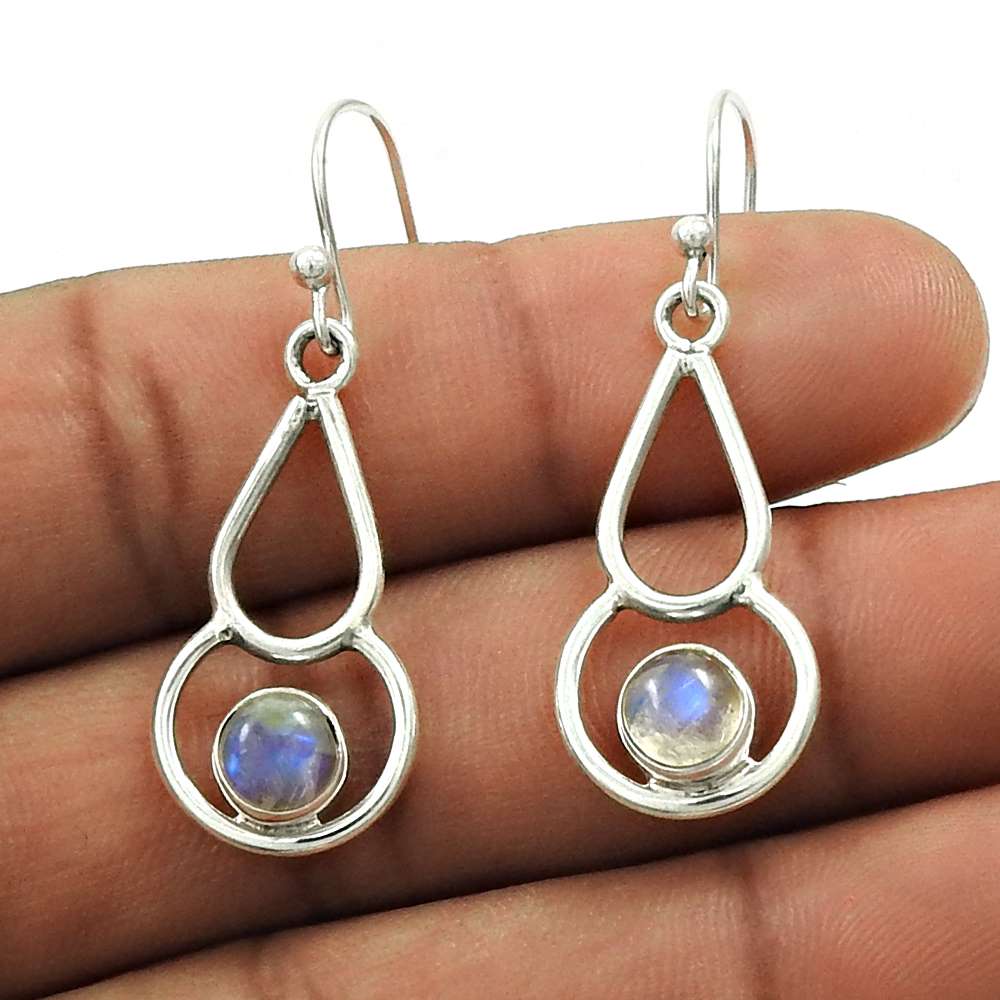 Natural RAINBOW MOONSTONE Gemstone Earring 925 Silver HANDMADE Jewelry AI8